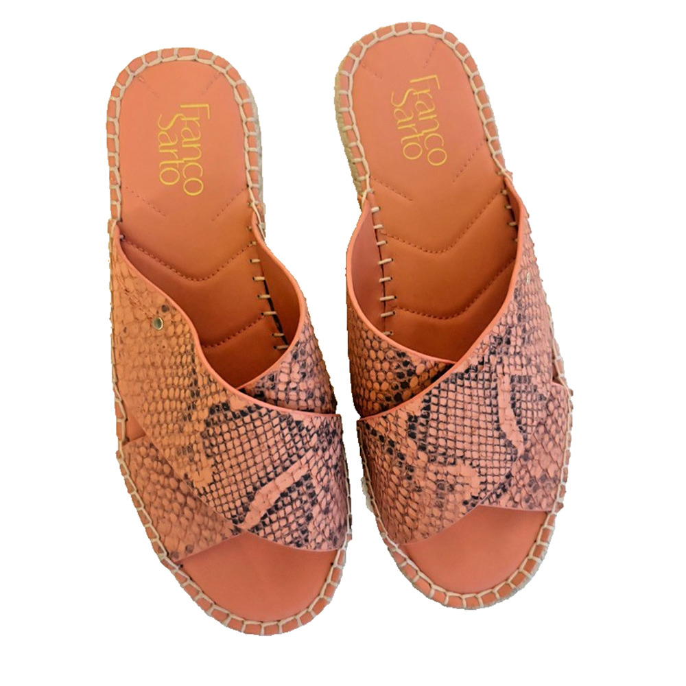 Franco Sarto Birch Salmon Pink Leather Snakeskin Platform Slide Sandals Size 8.5